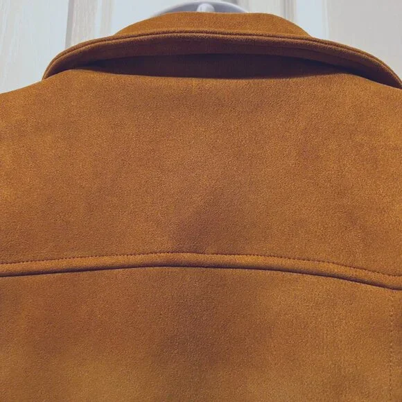 C & V Chelsea & Violet Camel Fringed Faux Suede Cuffed Sleeves-Tan/Camel-Cropped